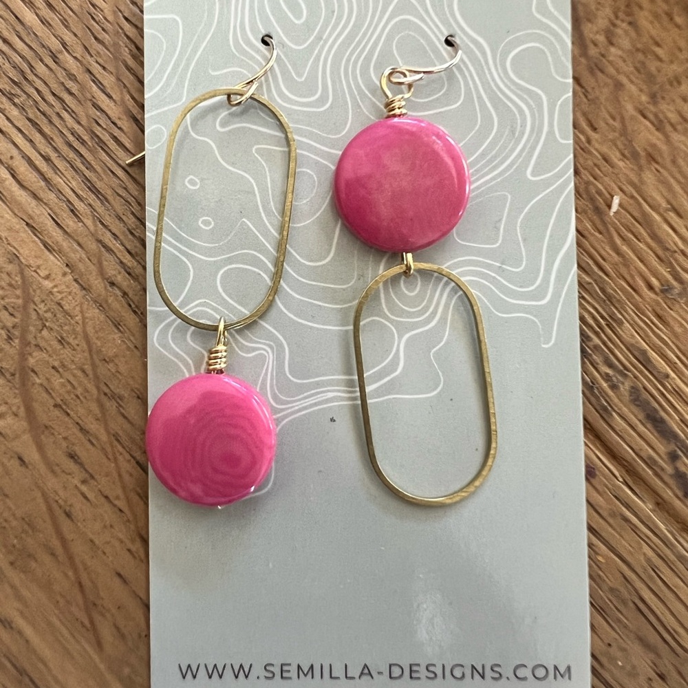 Asymmetrical Pink and Gold Geometric Earrings